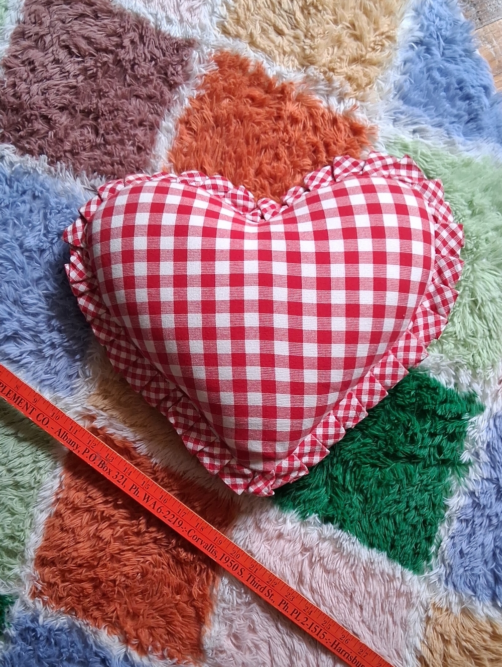 Red Gingham Heart Decorative Pillow by